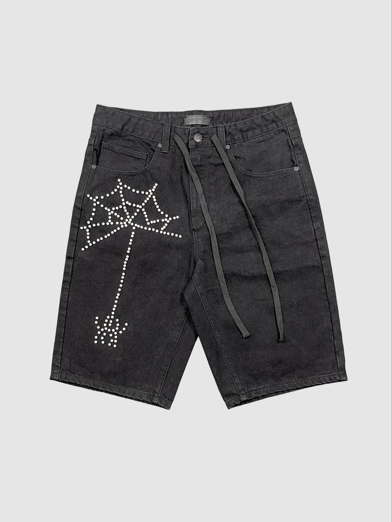 Spiderweb Pearl Denim Short - Black