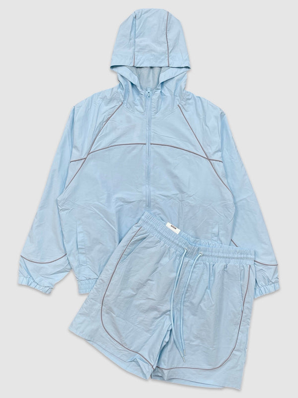 Piping Windbreaker Shorts Set - Baby Blue