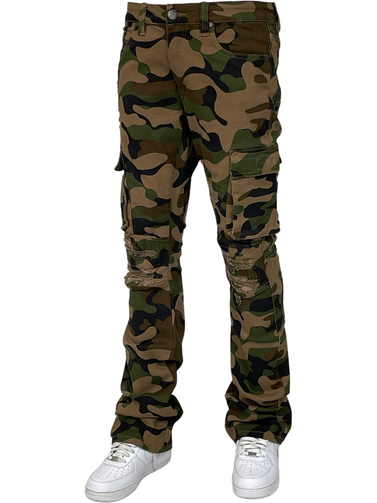 Camo Cargo Stacked Pants - Woodland