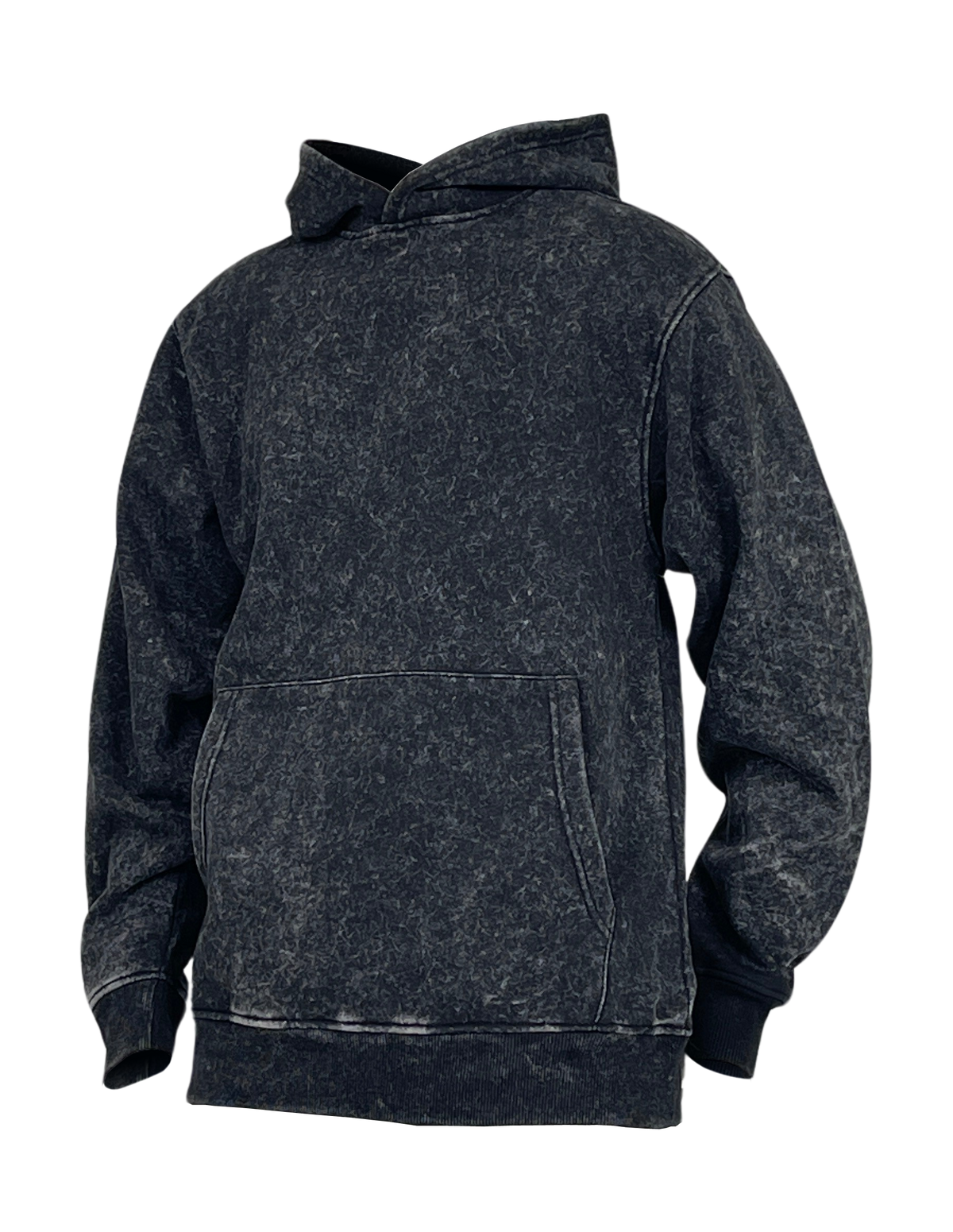 Acid Wash Pullover Fleece Hoodie - Black