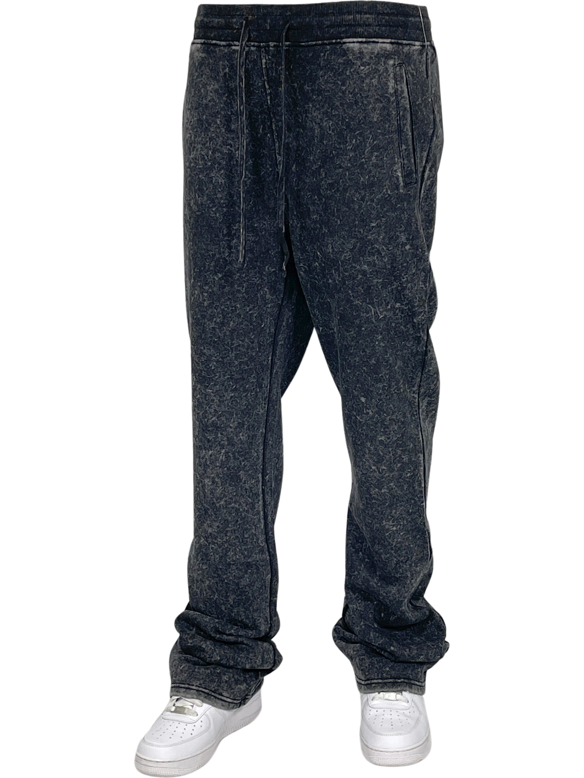 Acid Wash Stack Fleece Pants - Black