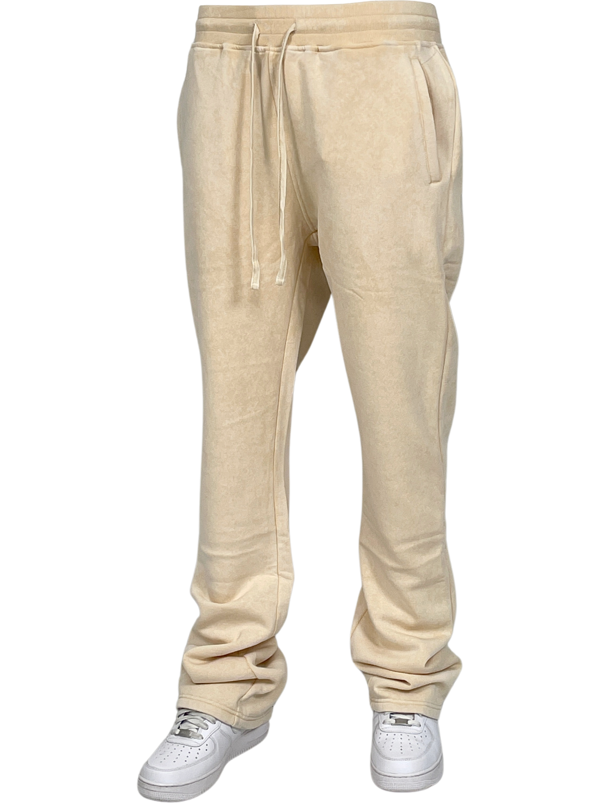 Acid Wash Stack Fleece Pants - Cream