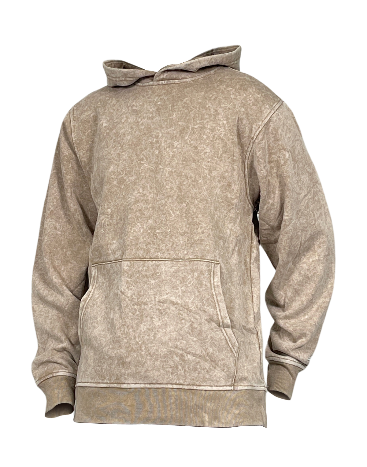 Acid Wash Pullover Fleece Hoodie - Khaki