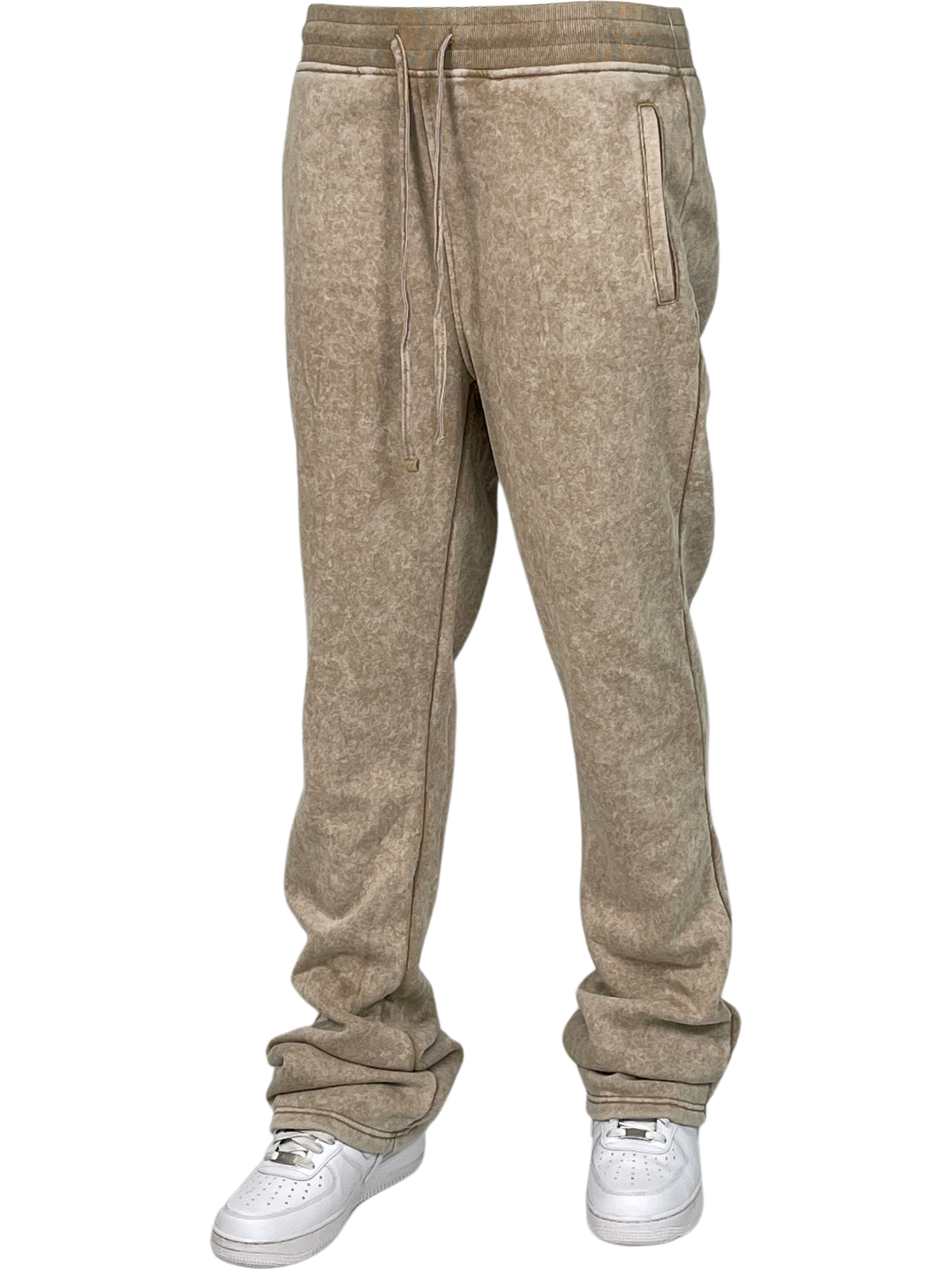 Acid Wash Stack Fleece Pants - Khaki