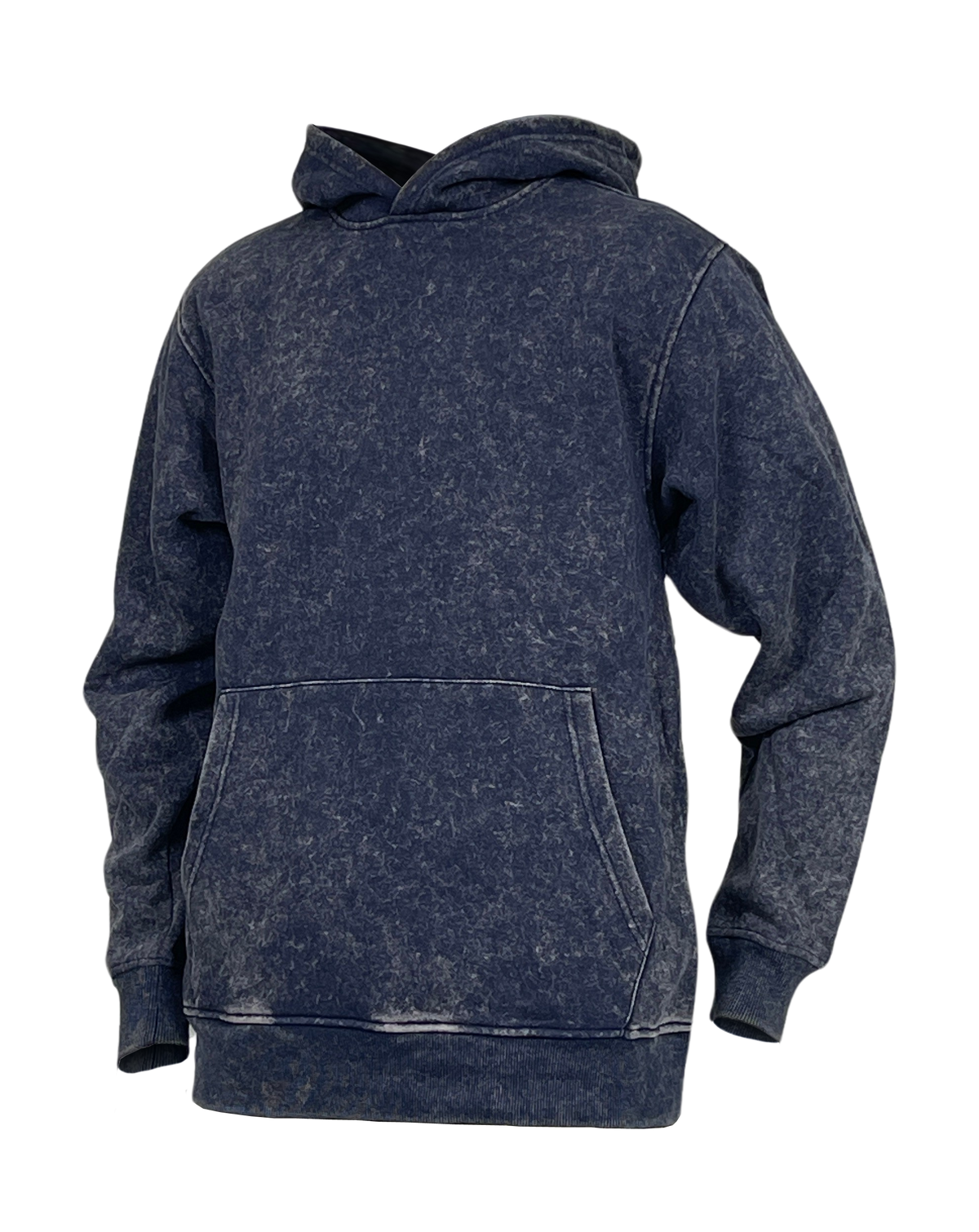 Acid Wash Pullover Fleece Hoodie - Navy