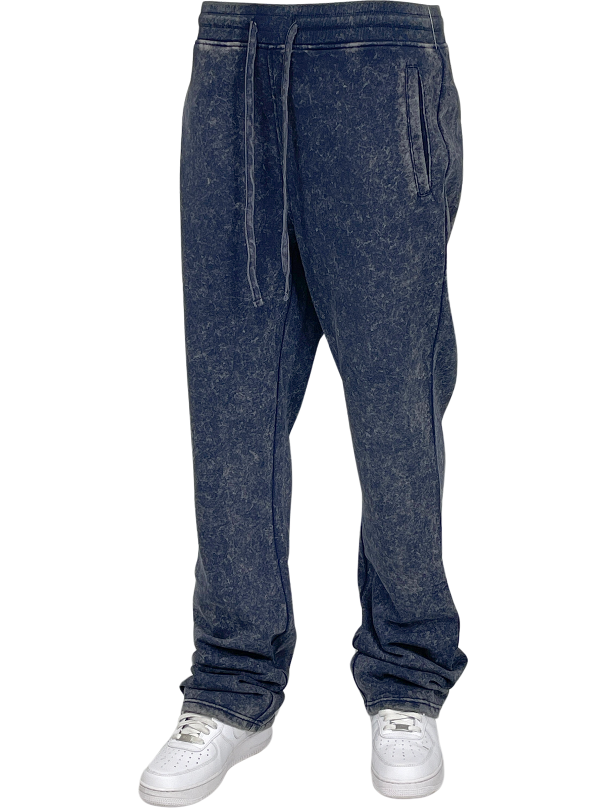 Acid Wash Stack Fleece Pants - Navy