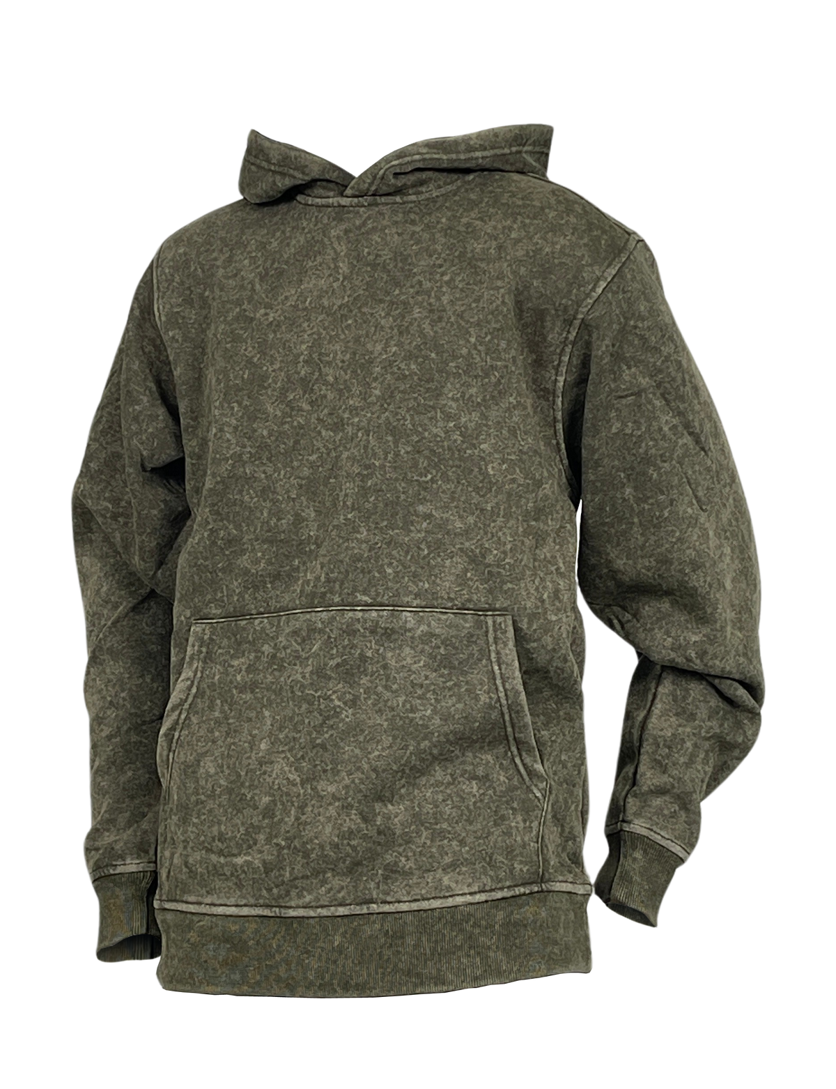 Acid Wash Pullover Fleece Hoodie - Olive