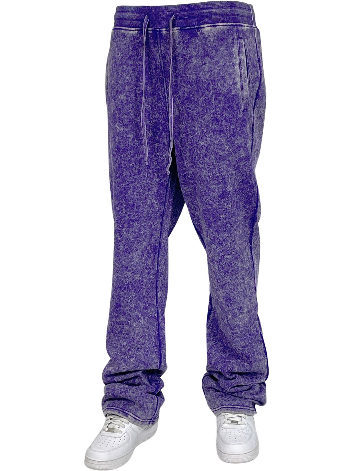 Acid Wash Stack Fleece Pants - Purple