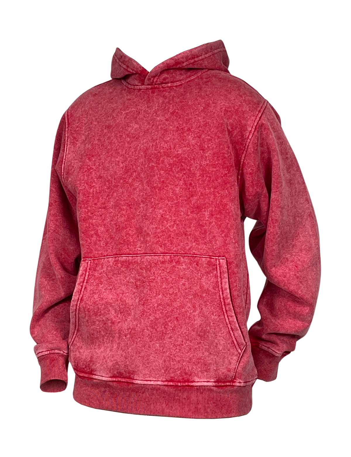 Acid Wash Pullover Fleece Hoodie - Red
