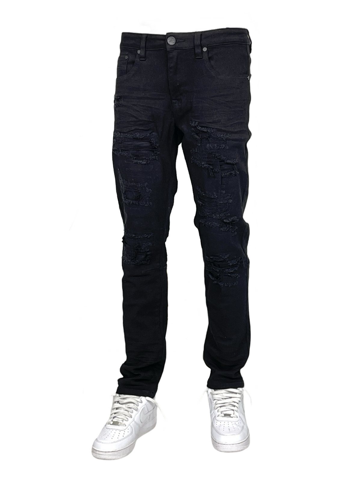 B&T Slim Fit Rip & Repair Jeans - Black