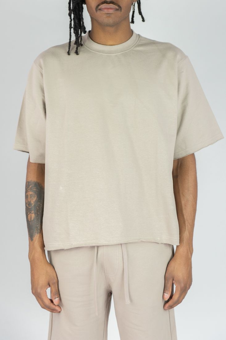 Baby Terry Crop Tee Shorts Set - Taupe