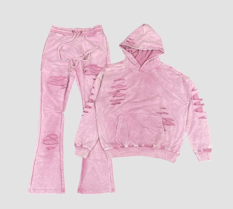 Men's Distressed Cropped Fleece Hoodie & Stacked Pants Set — alternate view