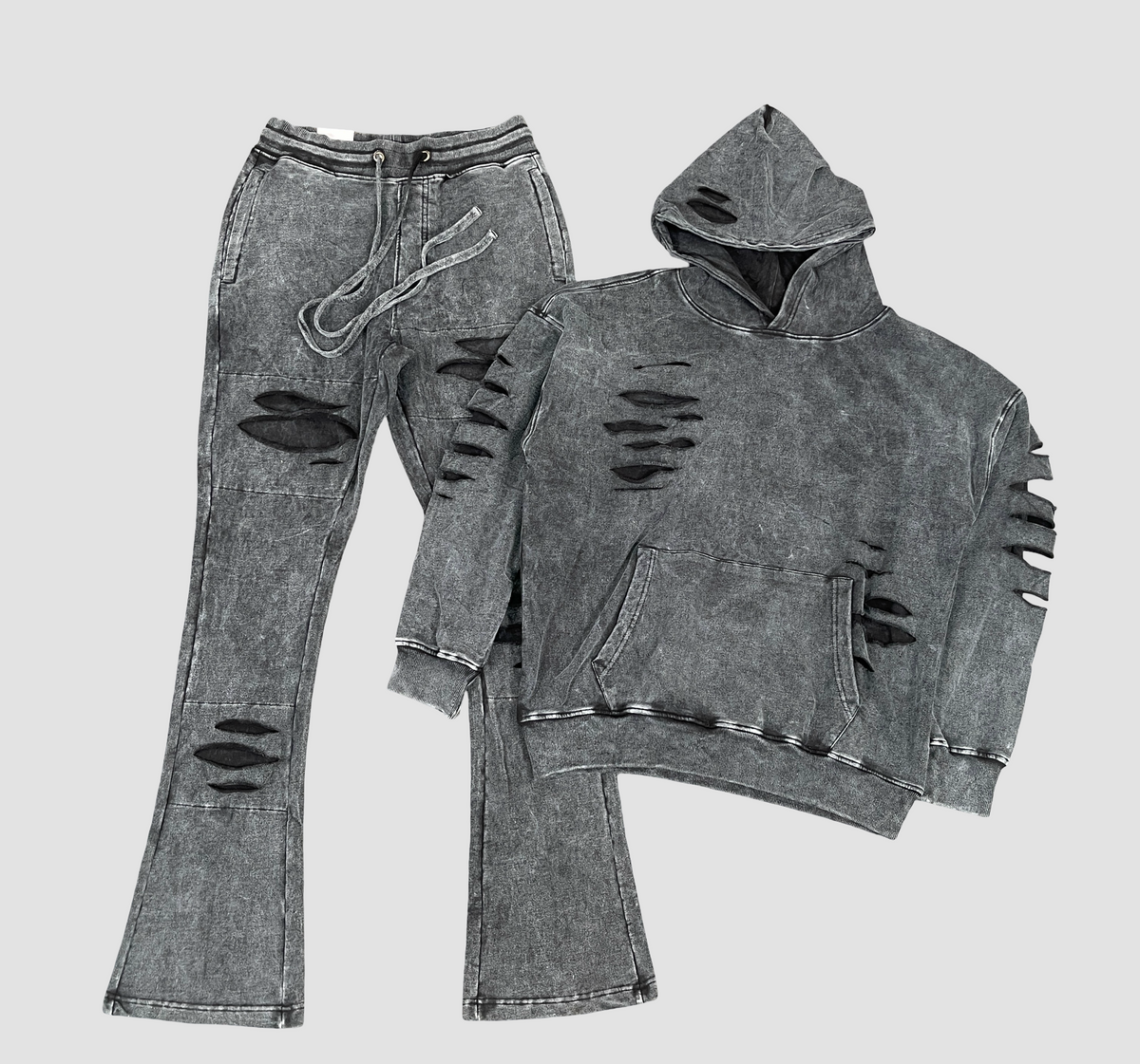 Cropped Hoody Fleece Set - Black