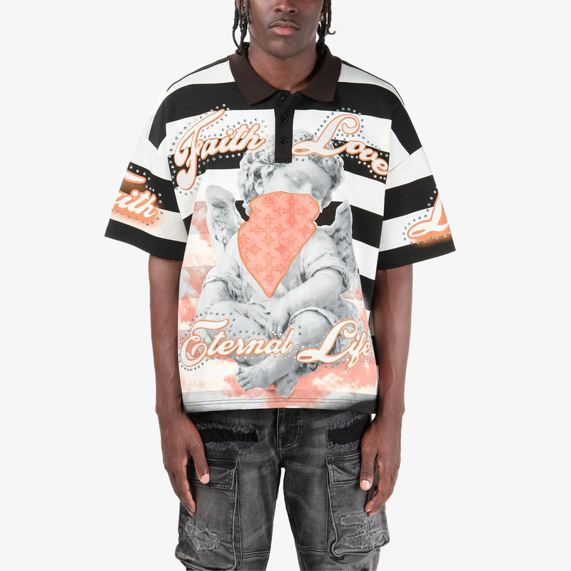 Men's Eternal Life Teddy Bear Striped Rugby Polo — alternate view