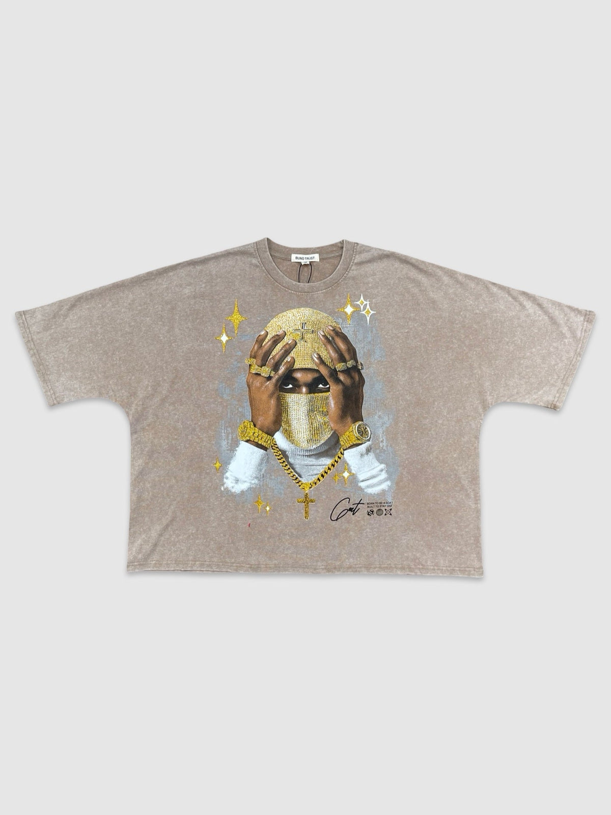 Born To Be A GOAT Crop Tee - Khaki/Gold