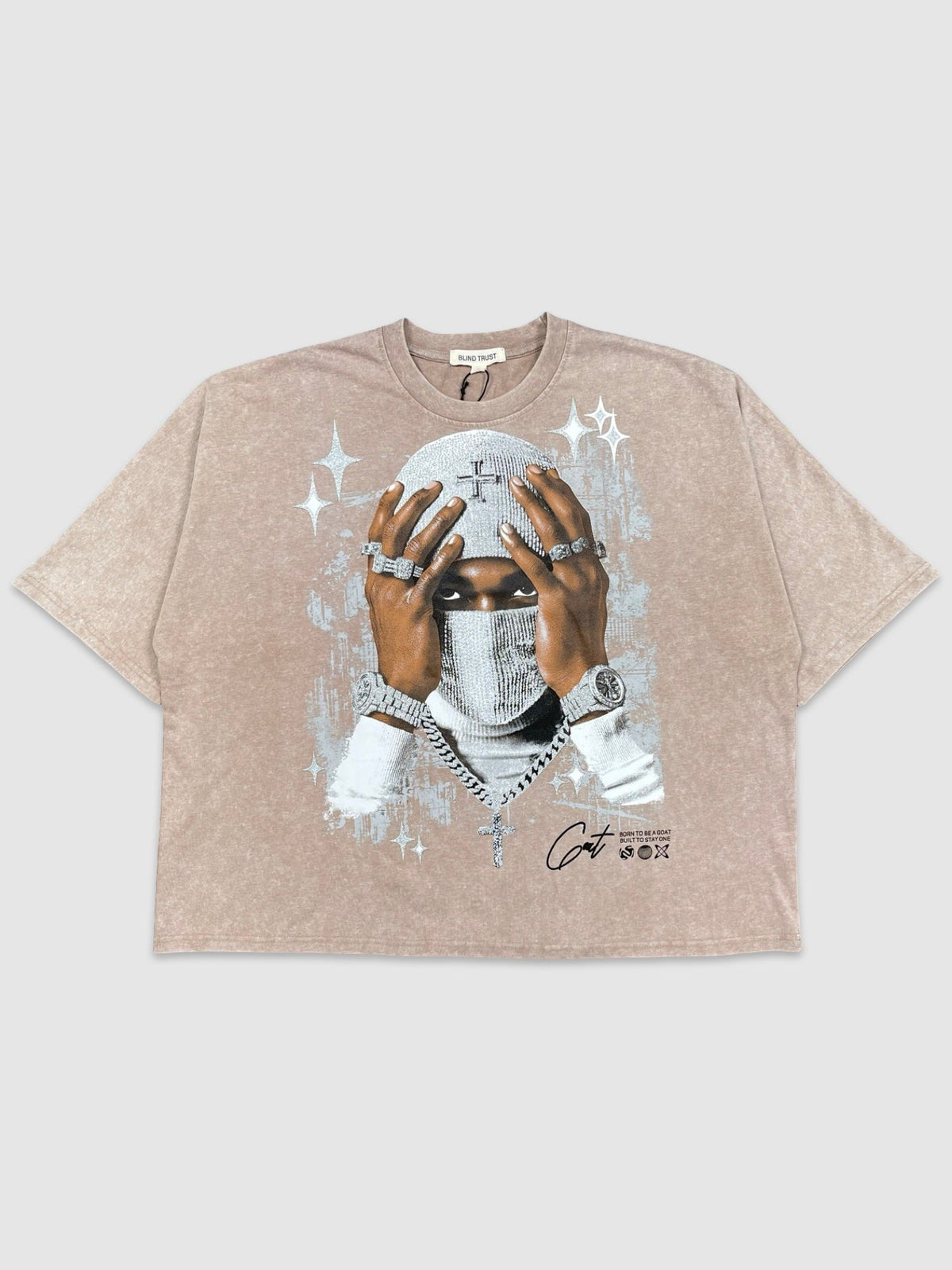 Born To Be A GOAT Crop Tee - Khaki Wash/Silver
