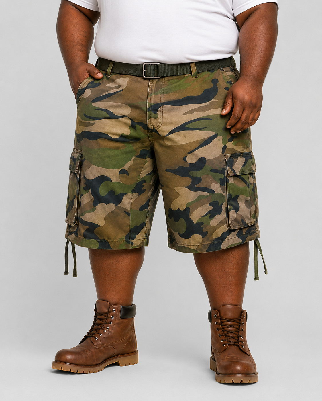 B&T Camo Cargo Shorts w/ Belt - Woodland