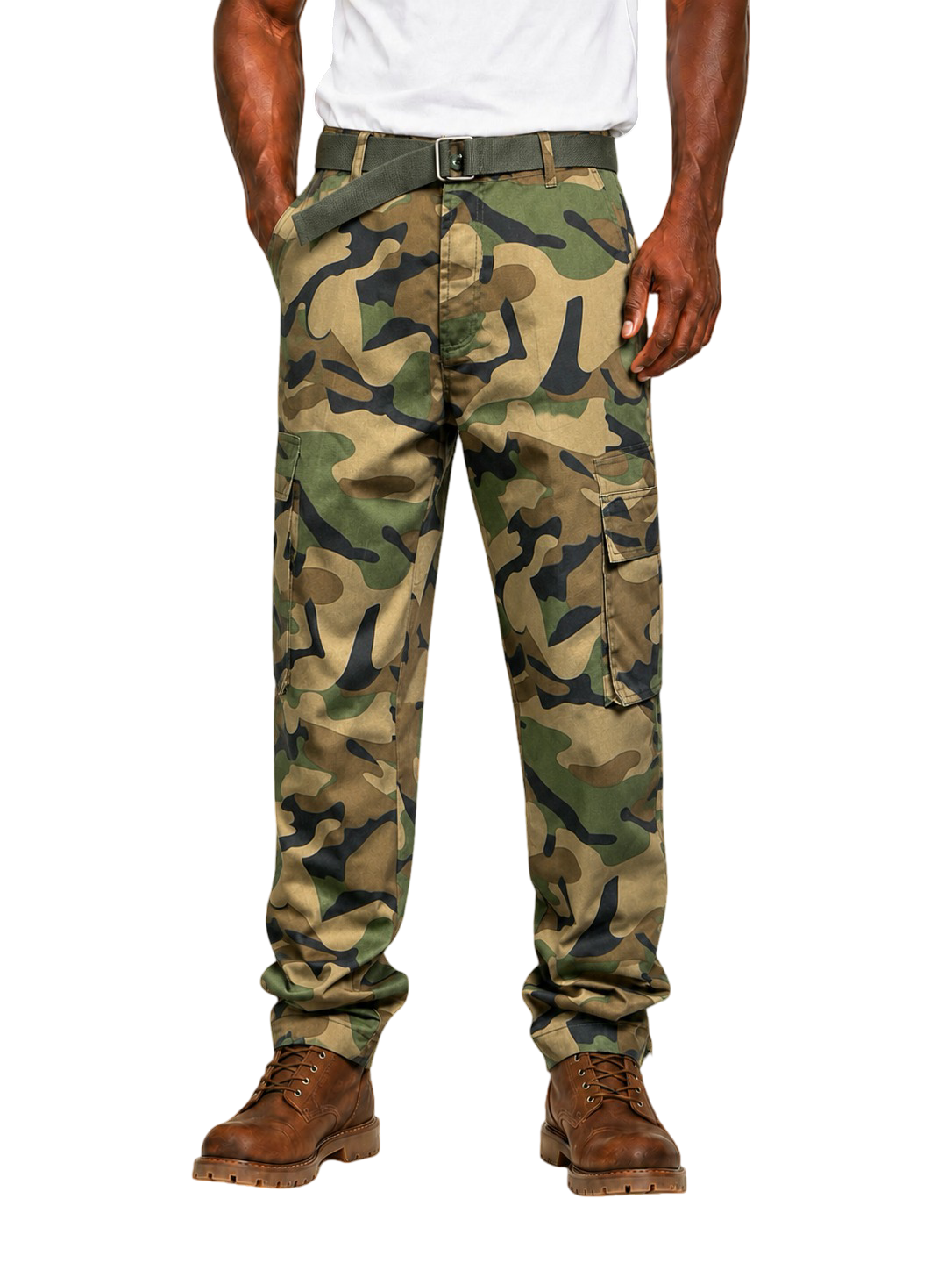 Camo Cargo Pants w/ Belt - Woodland