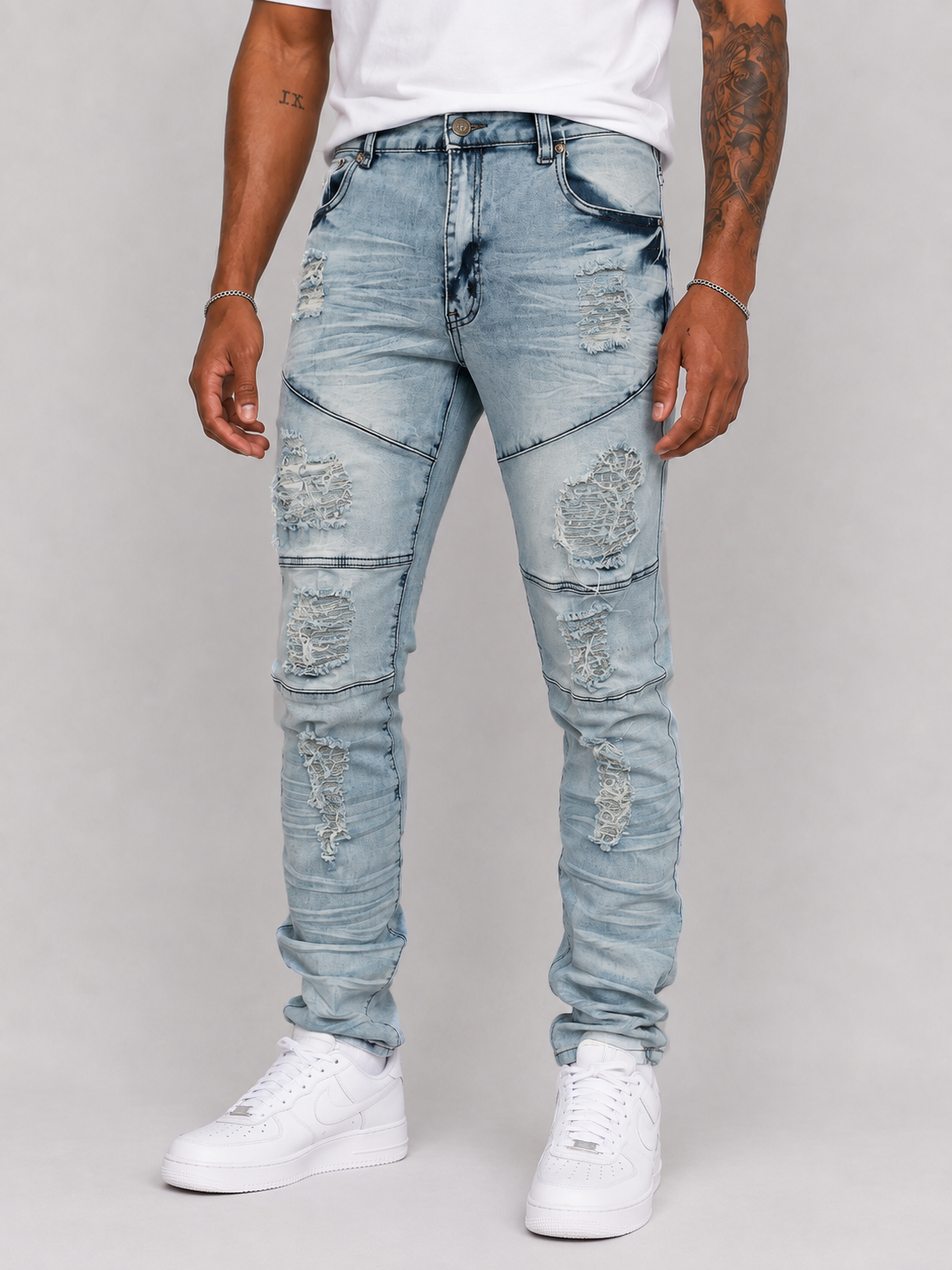 Ripped Denim Pants - Ice Blue