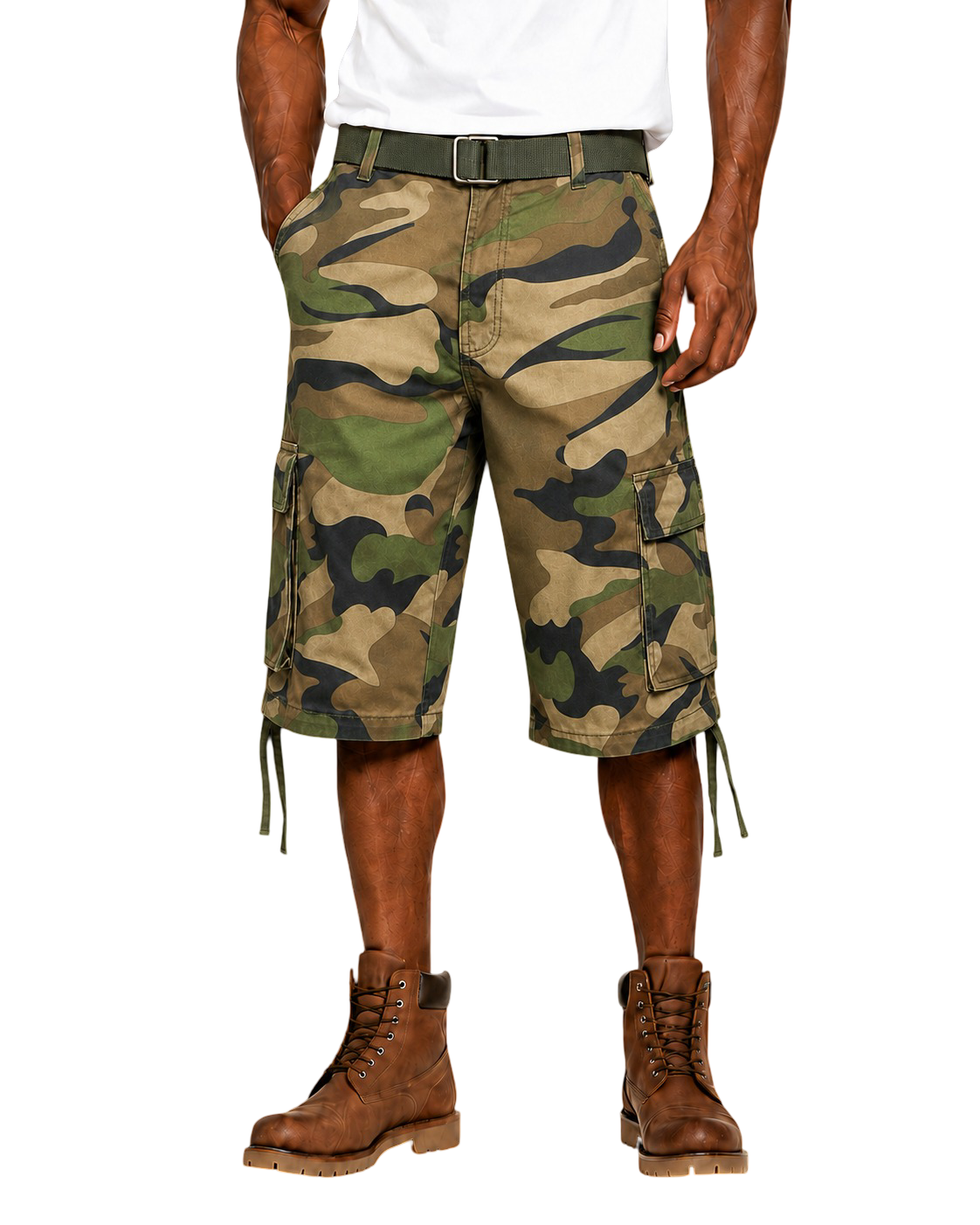 Camo Cargo Shorts w/ Belt - Woodland