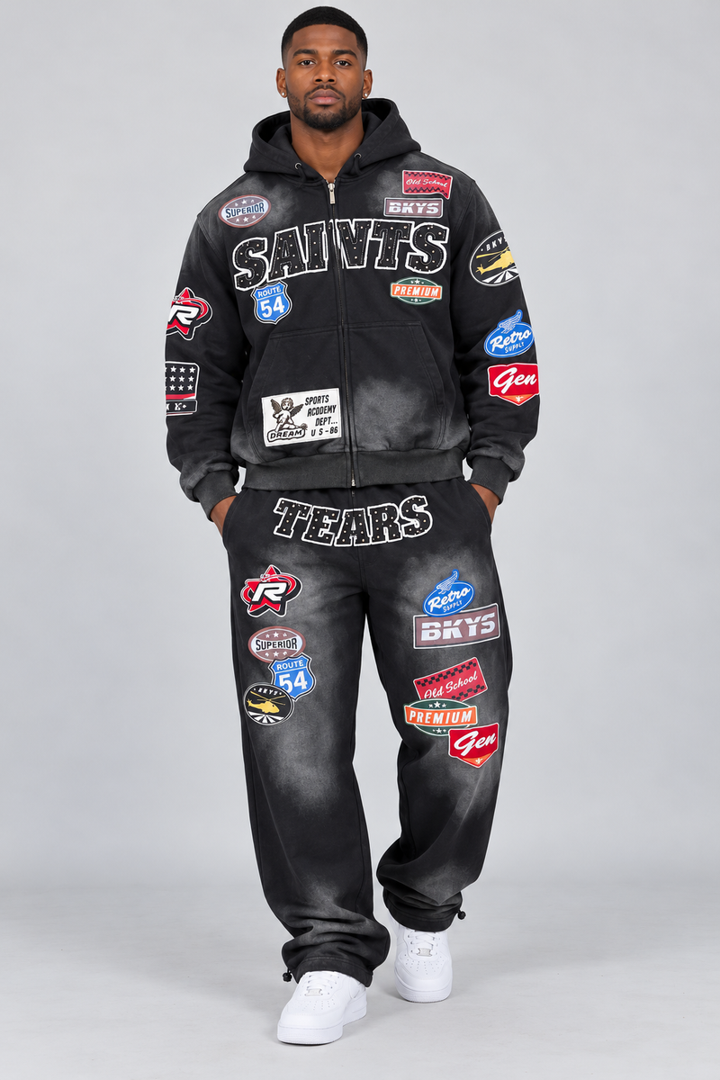 Men's Saints Tears Patch Fleece Zip Hoodie & Pants Set — alternate view