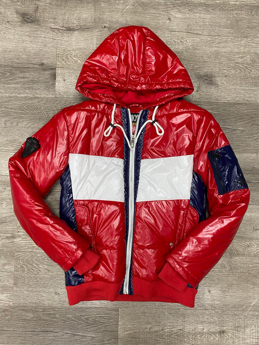 Color Block Puffer Jacket - Red