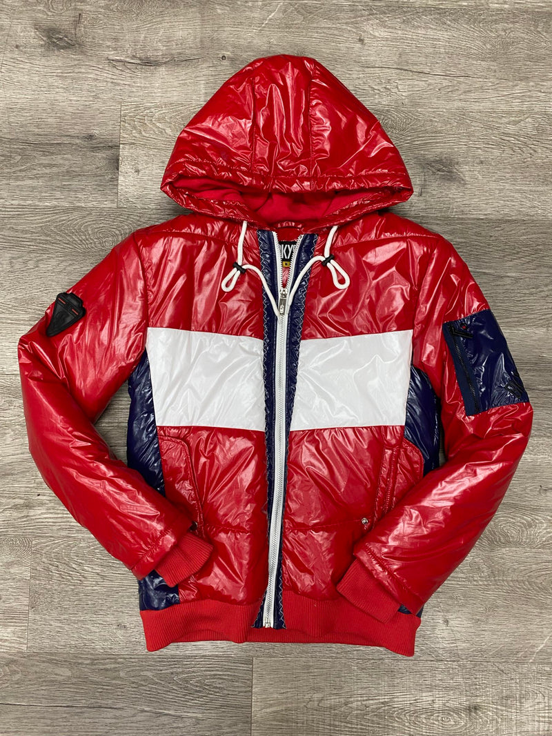 Color Block Puffer Jacket - Red
