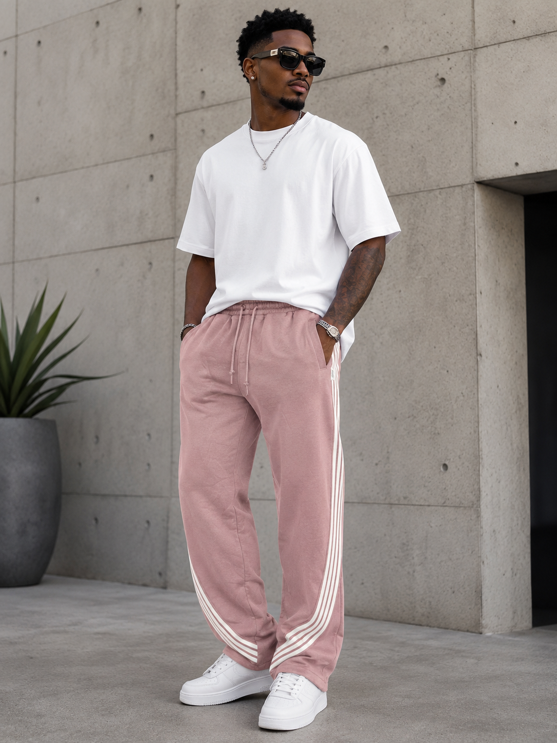 Fleece Striped Baggy Pants