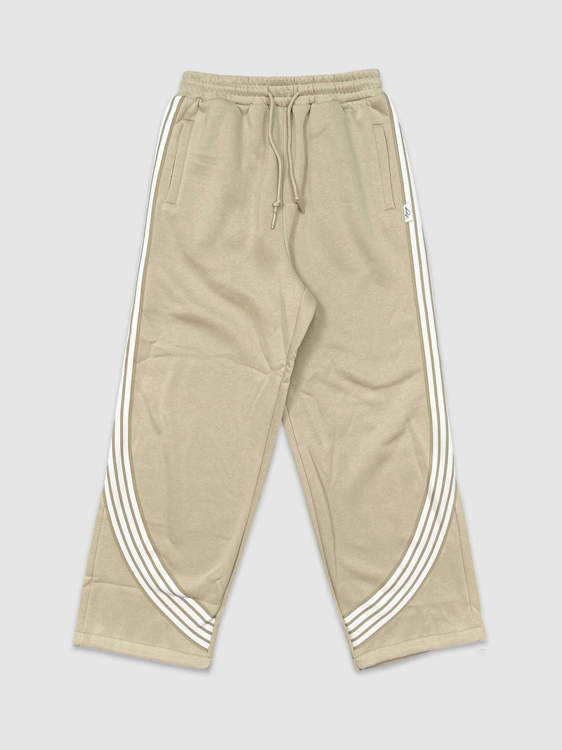 Fleece Striped Baggy Pants - Khaki
