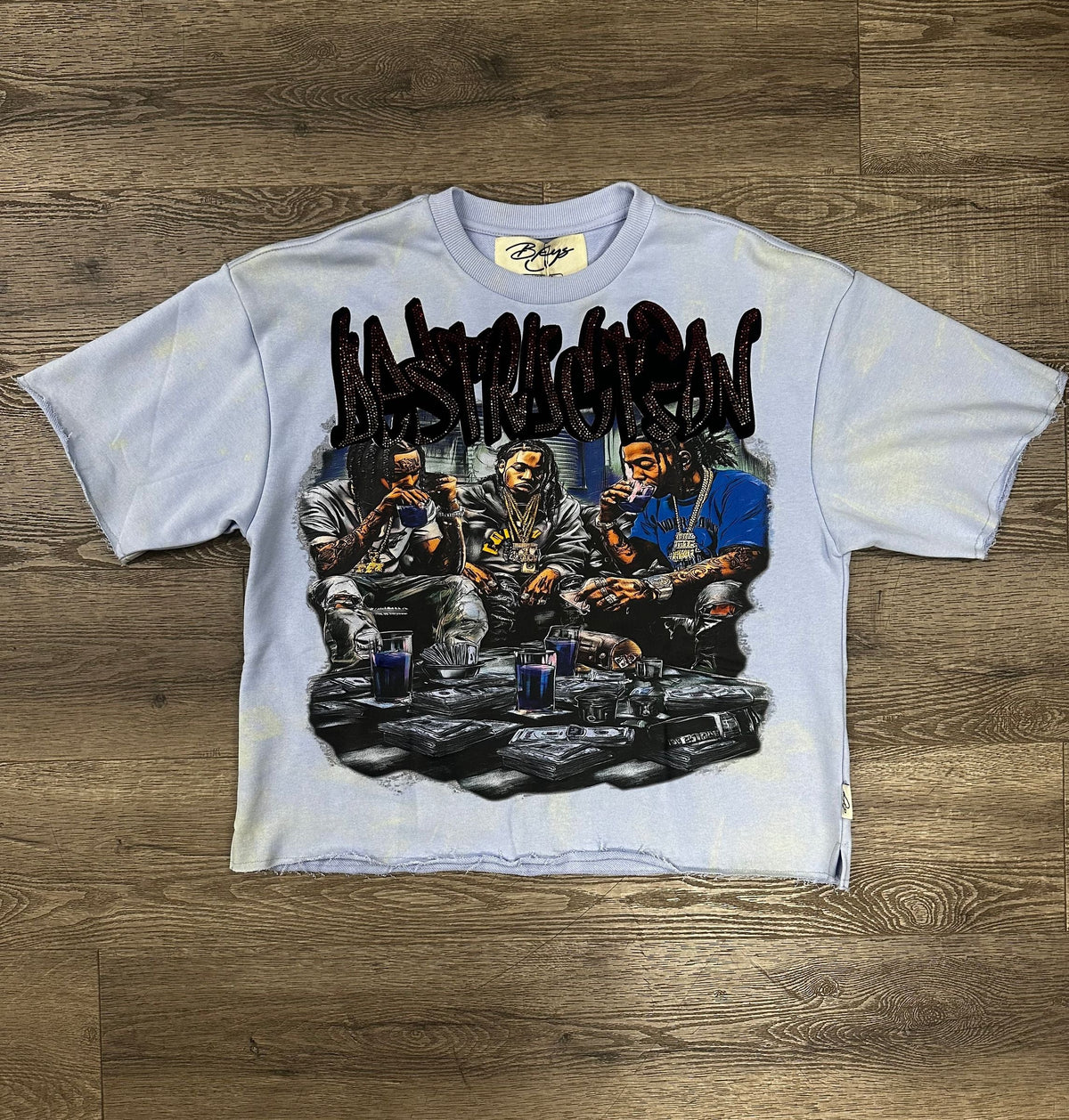 Destruction Cropped Tee - Ice Blue