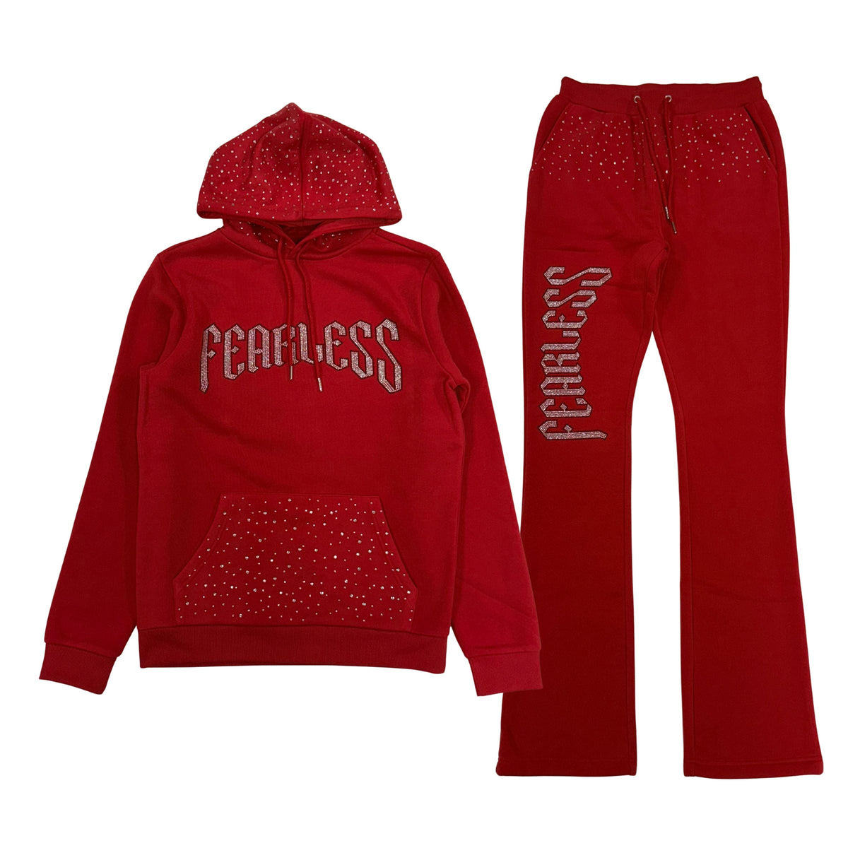Fearless Rhinestone Fleece Hoodie Set - Burgundy