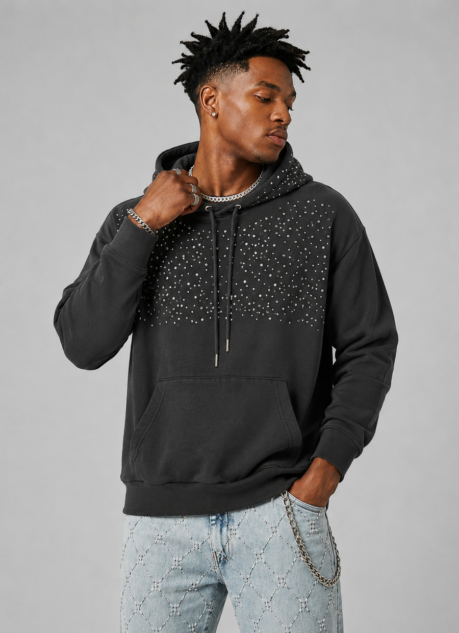 RHINESTONE FLEECE HOODY