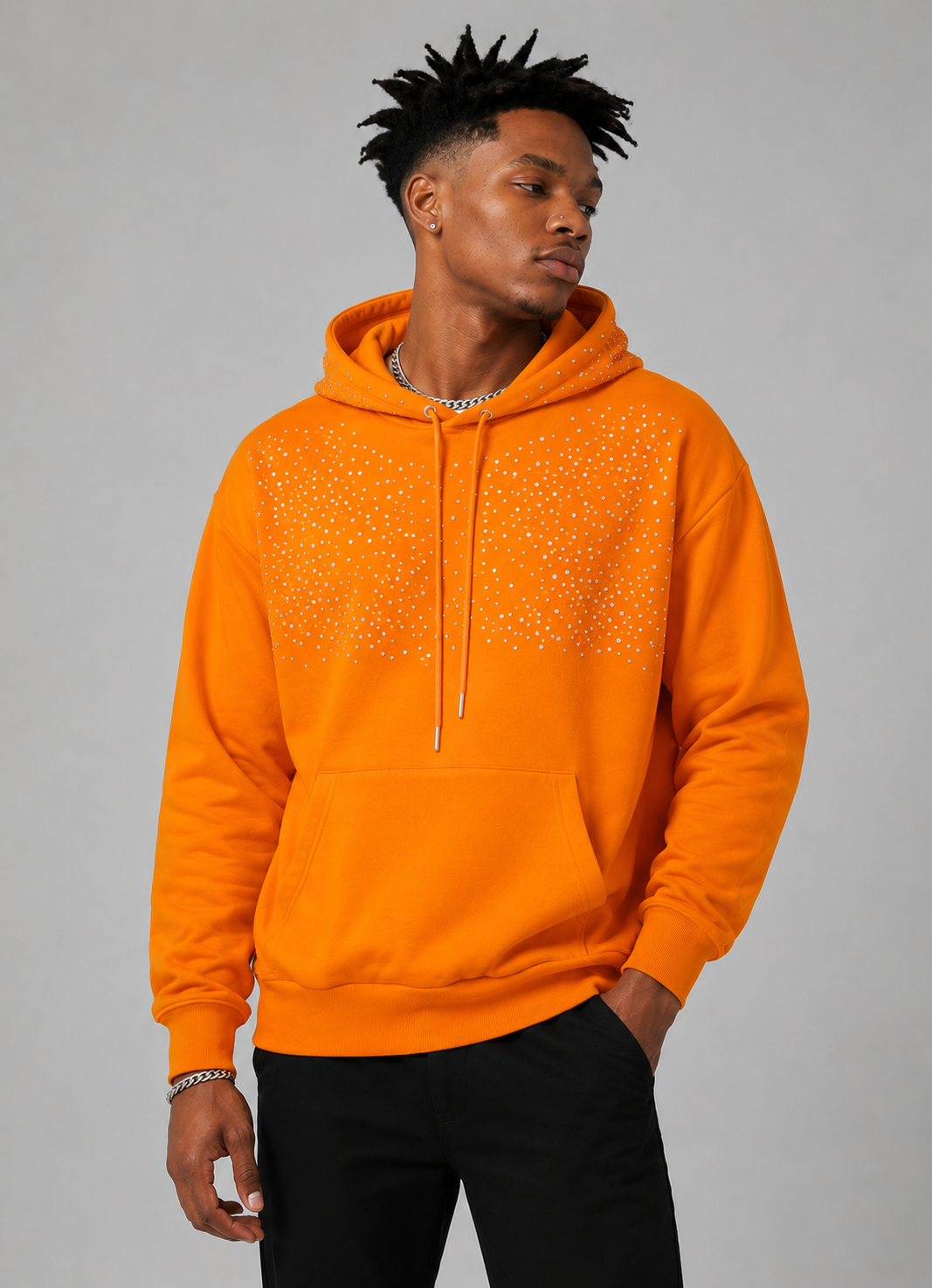 Men's Rhinestone Embellished Fleece Hoodie