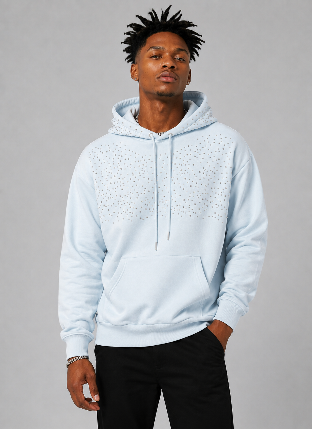 Men's Rhinestone Embellished Fleece Hoodie