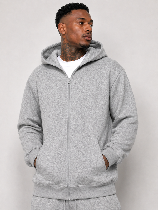 Zipdown Fleece Hoody - Lt Gray