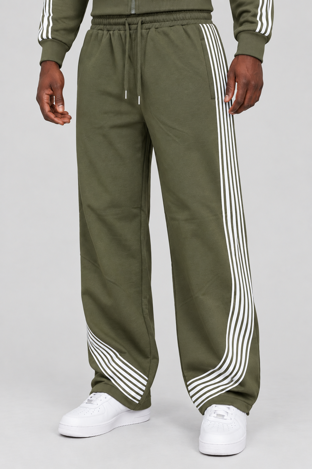 Stripe Baggy Fleece Pants - Olive