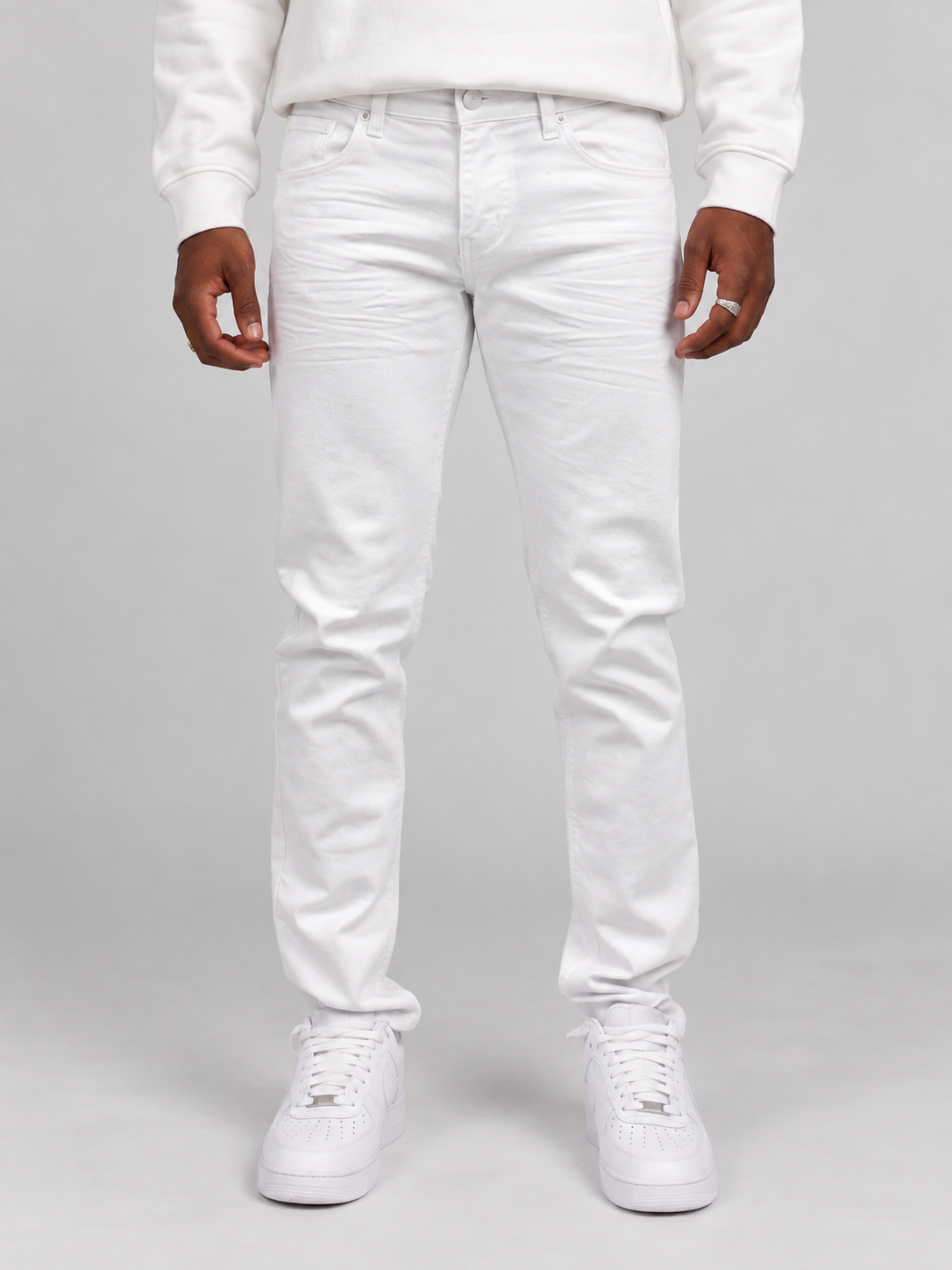 Twill Slim-Fit Stretch Pants - White
