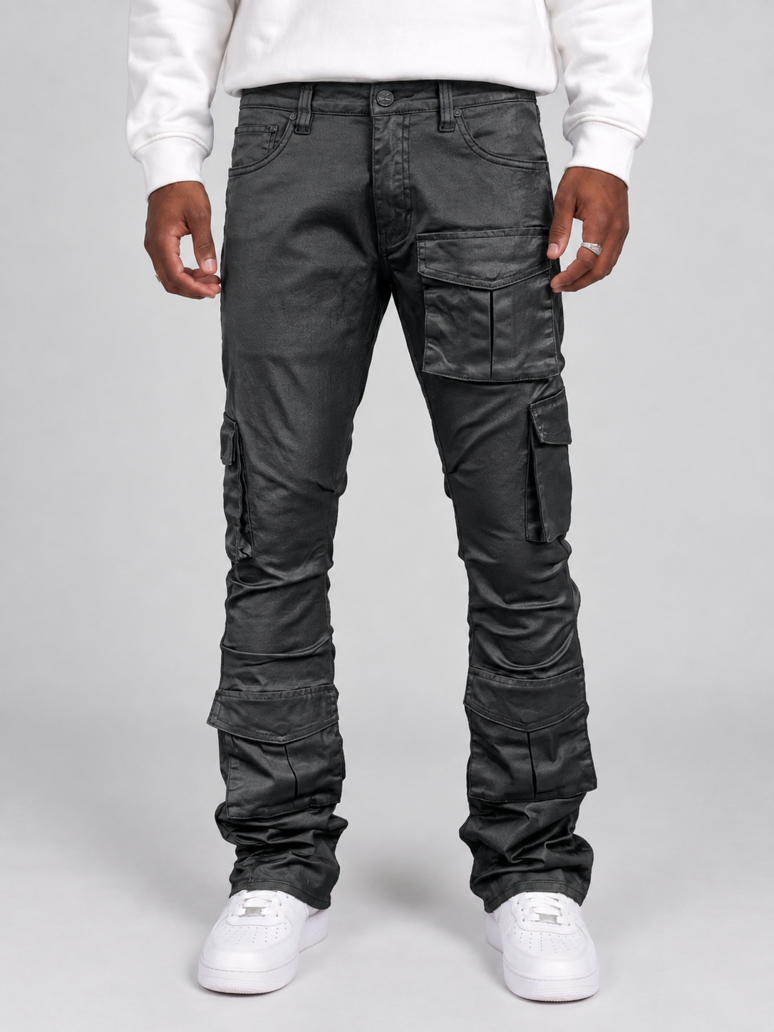 Coated Cargo Denim Jeans