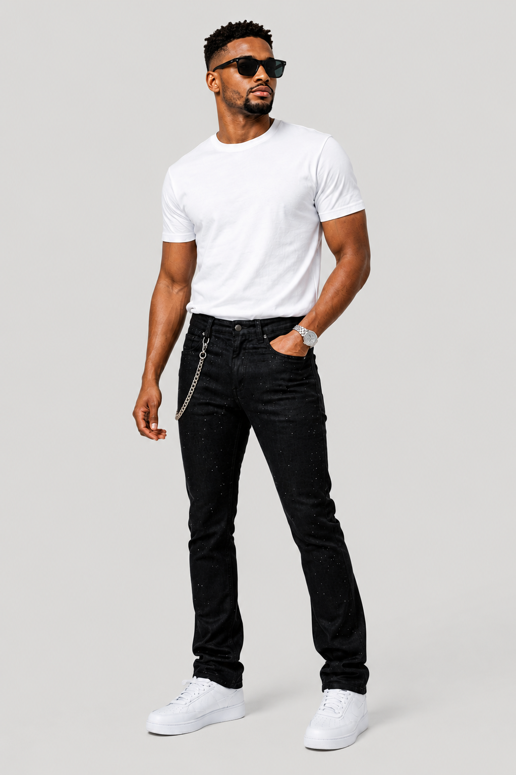 Coated Stack-Fit Rhinestone Jeans