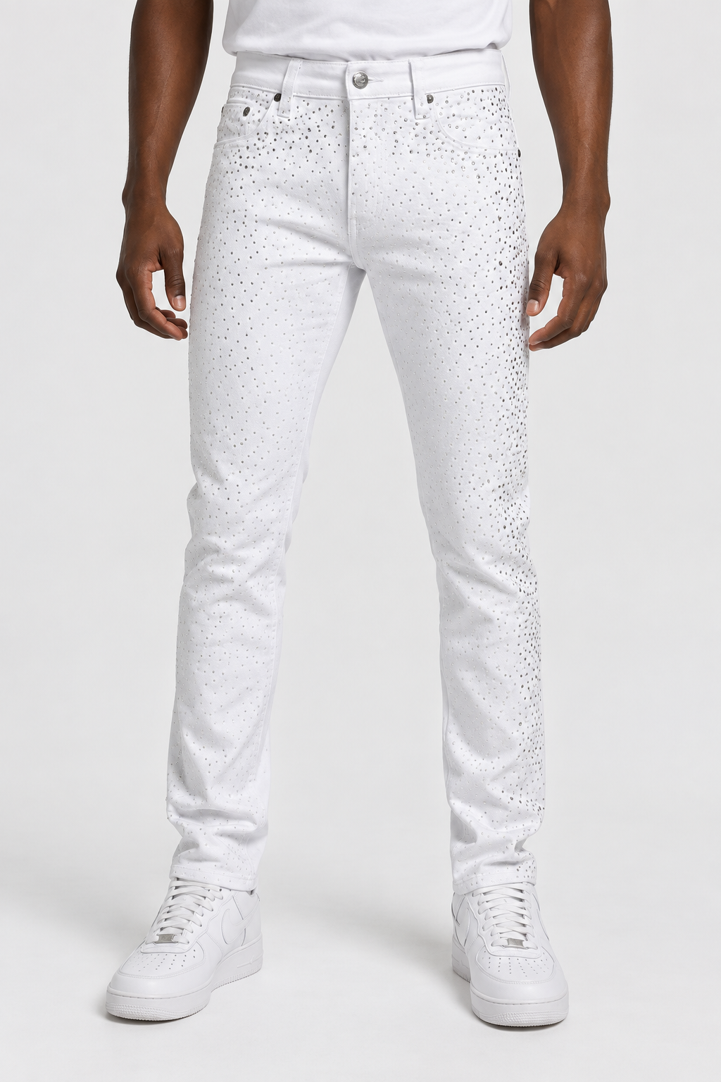 Coated Slim-Fit Rhinestone Jeans