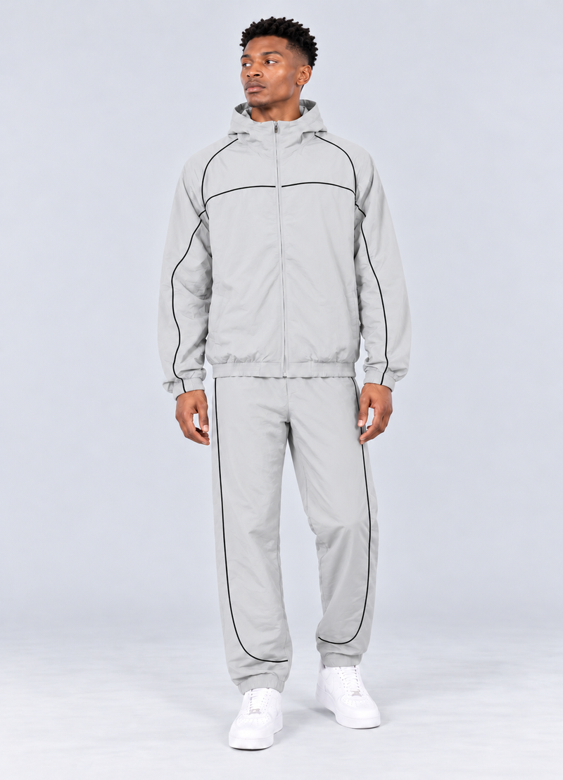 Men's Nylon Windbreaker Jacket & Pants Set with Piping — alternate view