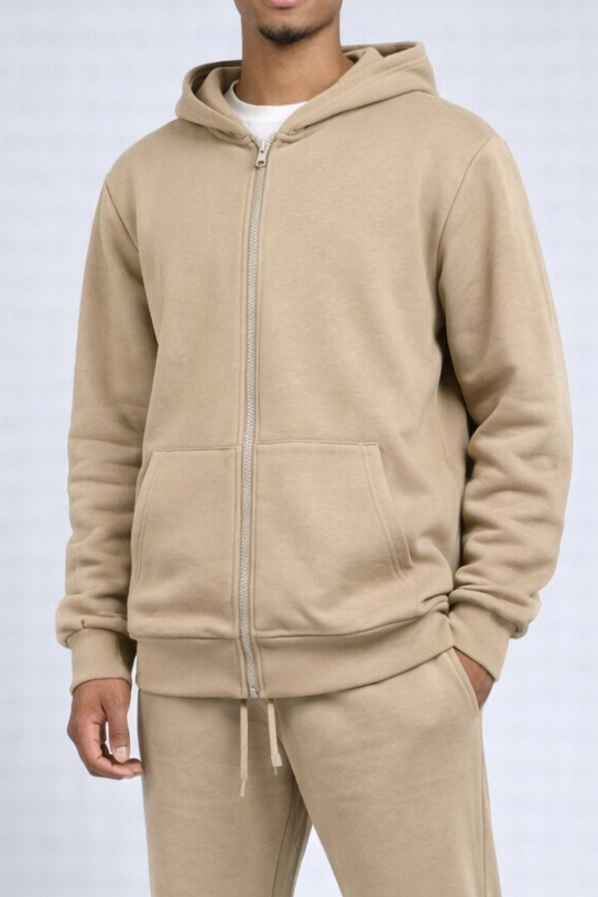 Zipdown Fleece Hoody - Khaki