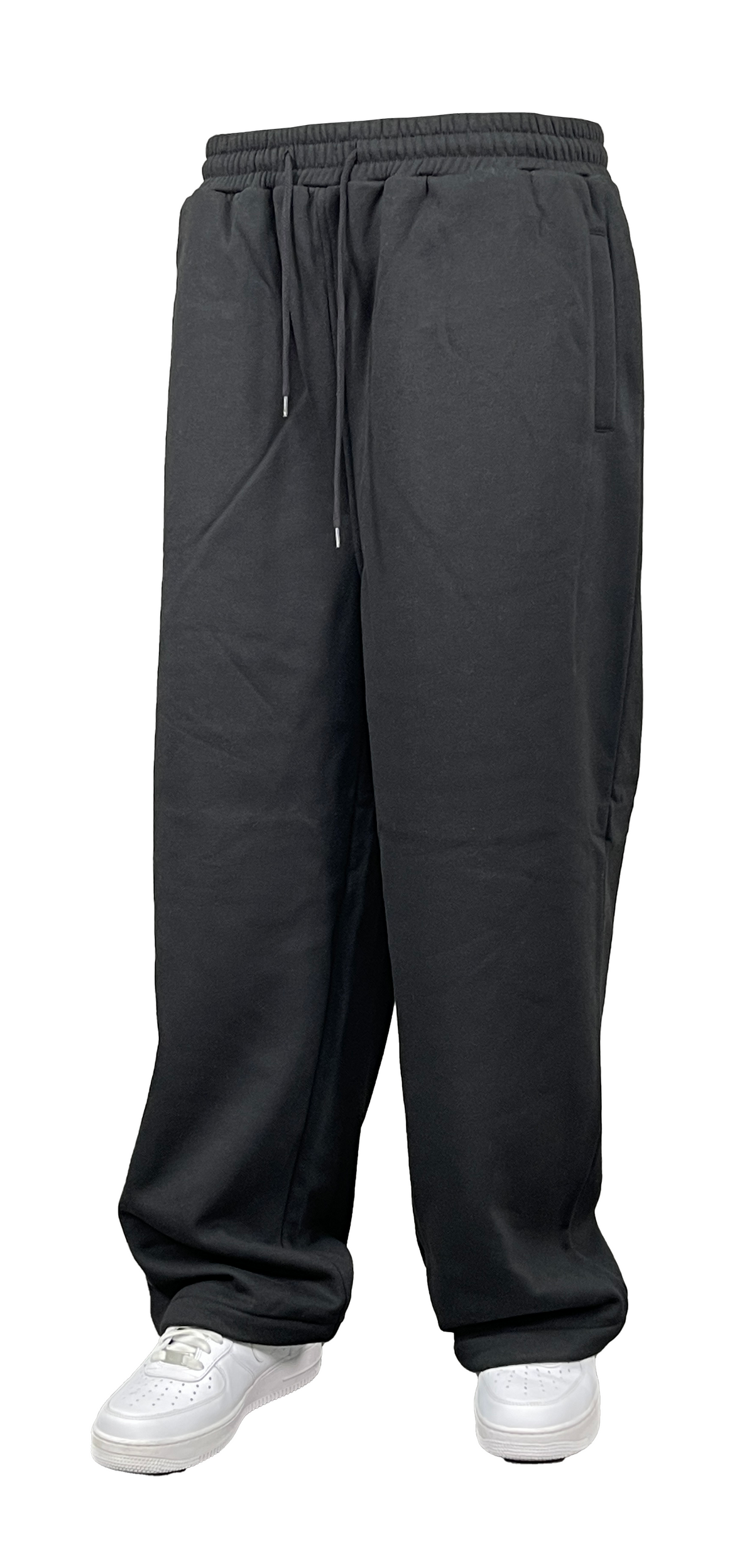 Solid Baggy Fleece Pants - Black