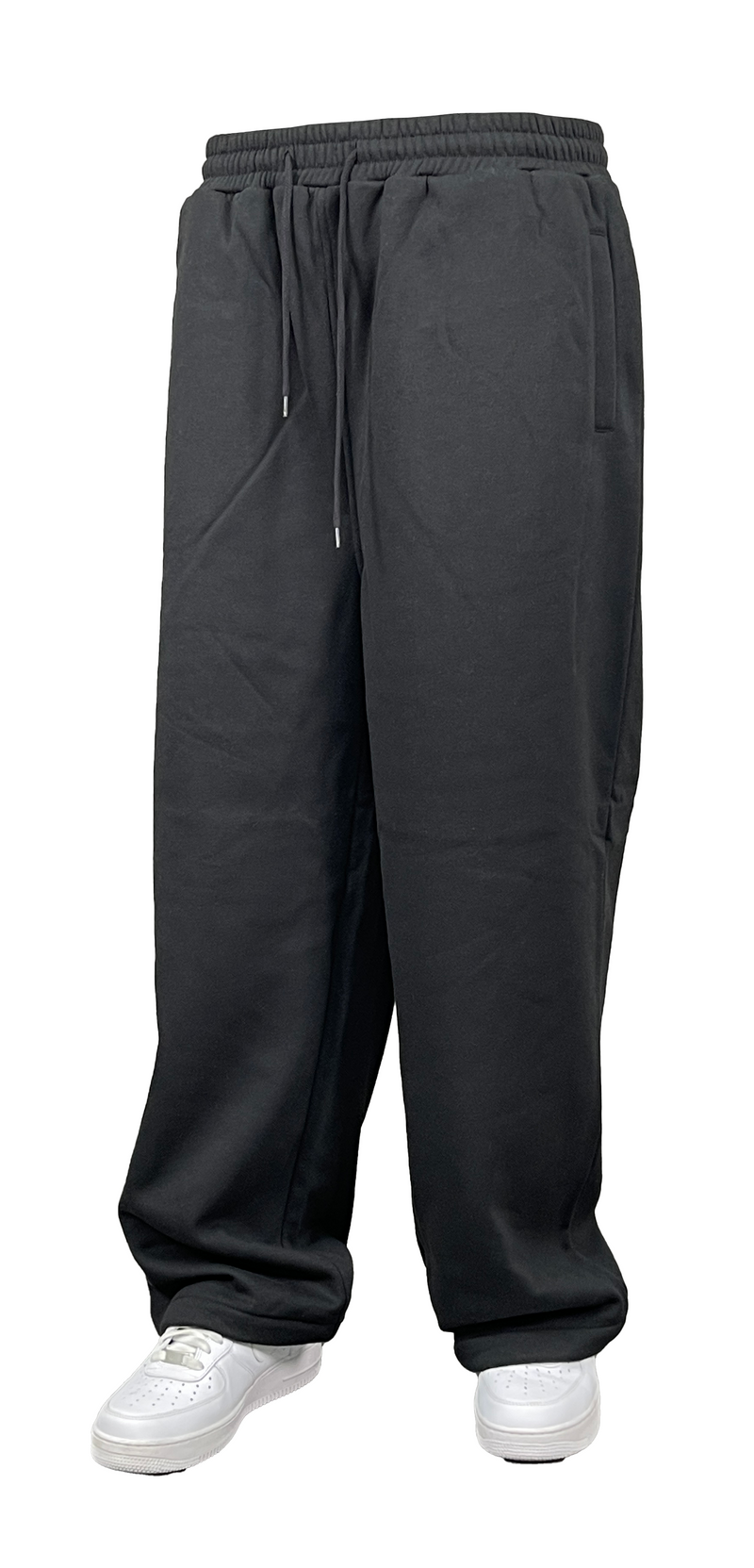 Solid Baggy Fleece Pants - Black