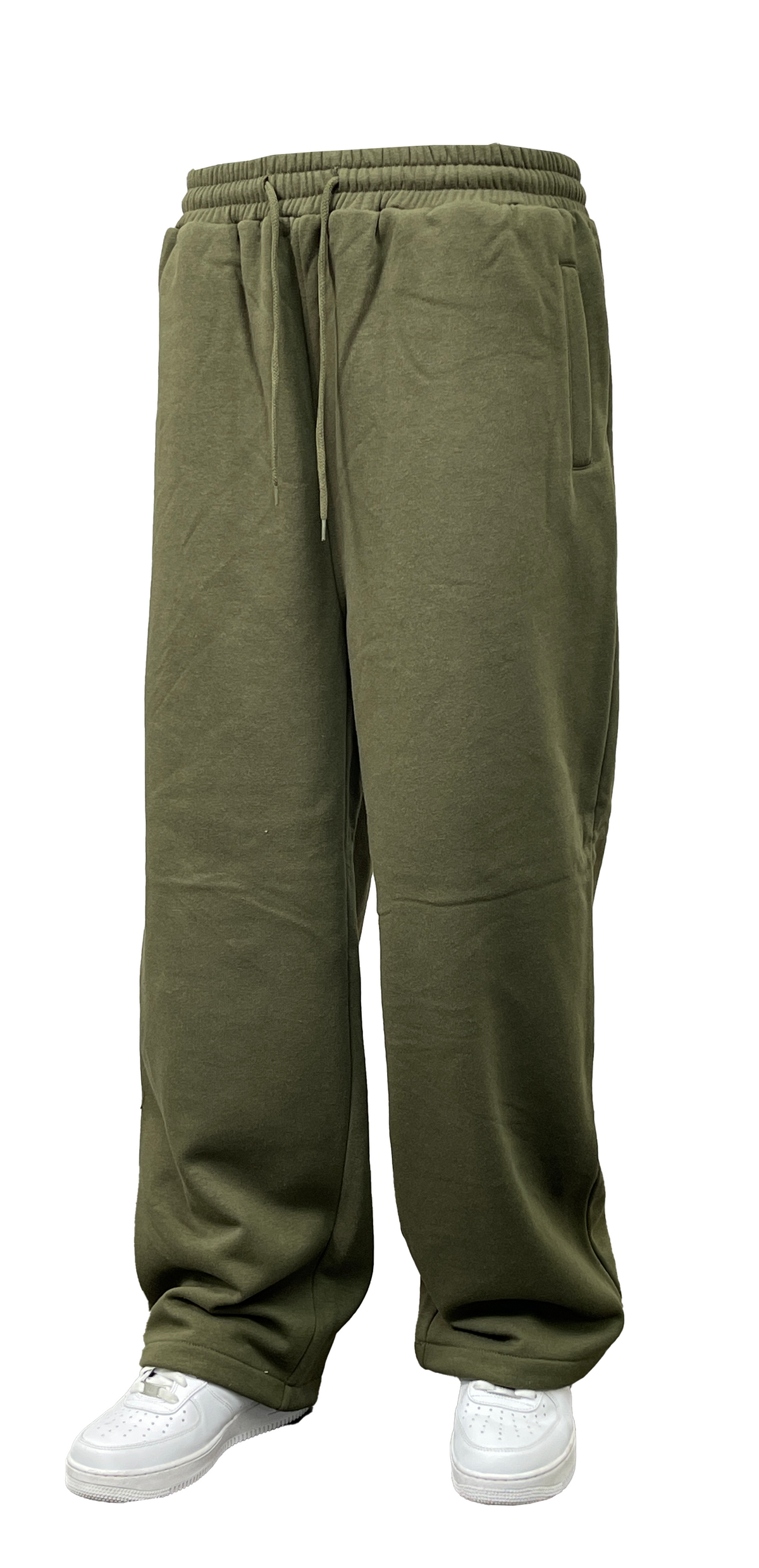 Solid Baggy Fleece Pants - Olive