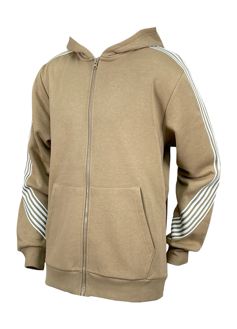 Stripe Fleece Hoody - Khaki
