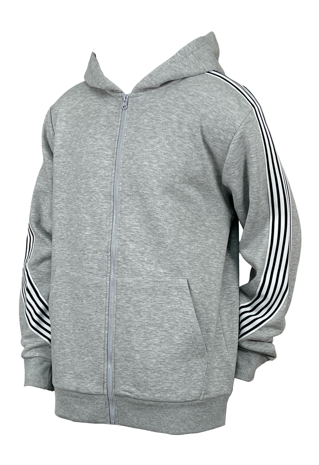 Stripe Fleece Hoody - Lt Gray