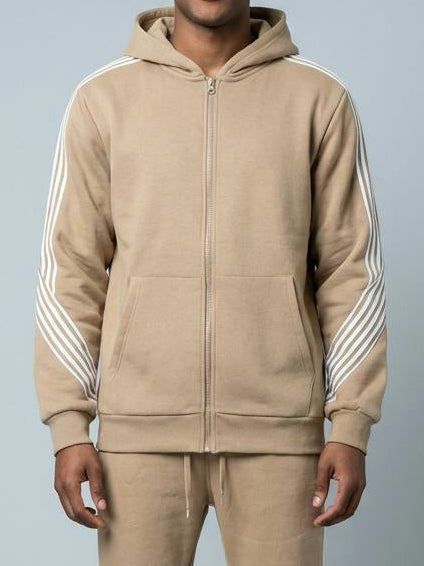 Stripe Fleece Hoody - Khaki detail