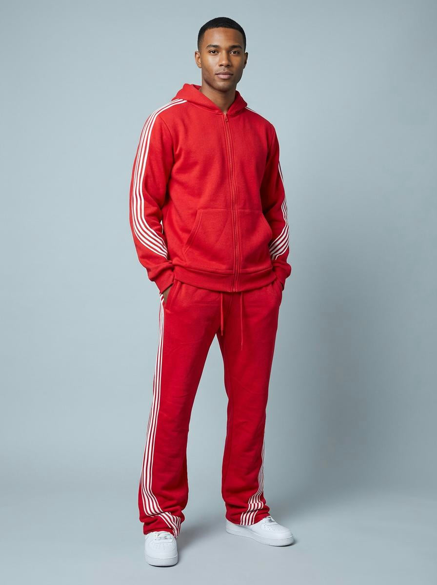 Stripe Fleece Hoody - Red detail