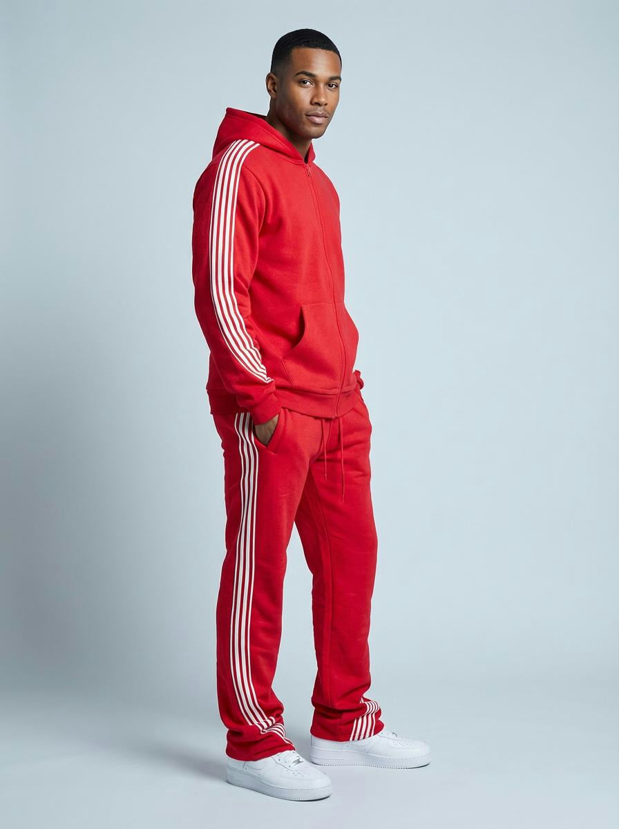Stripe Fleece Hoody - Red detail